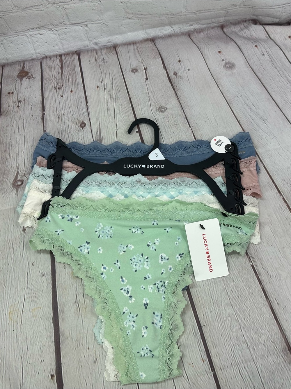 Lucky Brand Women's Lace-Trim Floral Thong Panty - Sage Green (5-Pack)